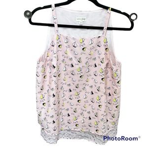 Maison Jules Women's Pink Anchor-Print Tank Top Size Medium